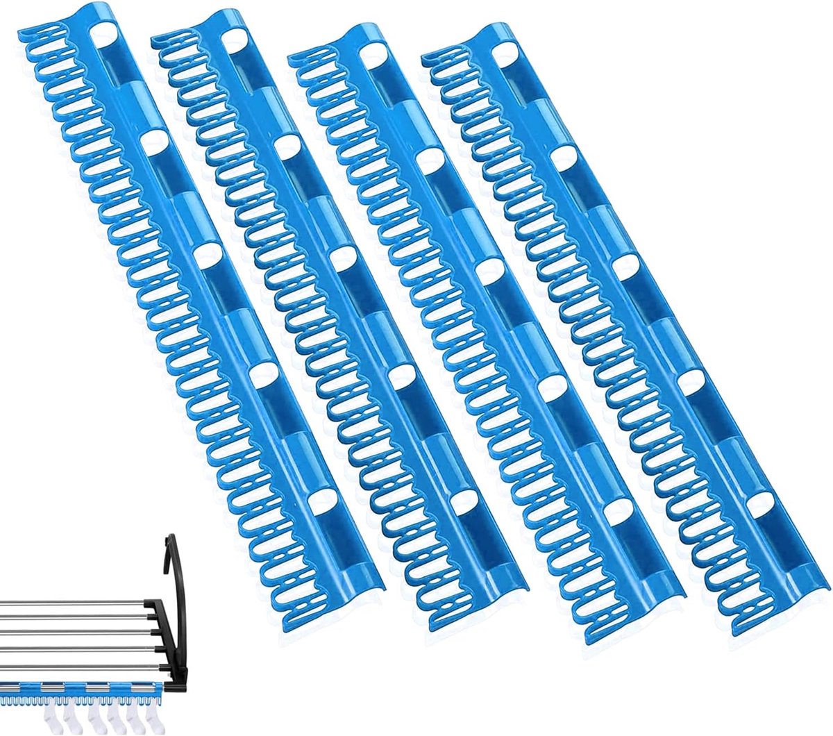 SnelShoppen - 4 Stuks Sokkenhouders Droogrek - Blauw - Duurzaam Plastic - 32 cm x 5 cm - Perfect voor Sokken en Kleine Kledingstukken - Ideaal voor Th