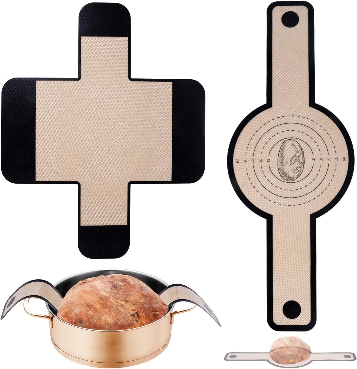 SnelShoppen - 2 Stuks Herbruikbare Siliconen Brood Sling voor Dutch Oven, Rechthoekig & Rond Bakmat met Lange Handgreep, Hittebestendig, Antiaanbak Co