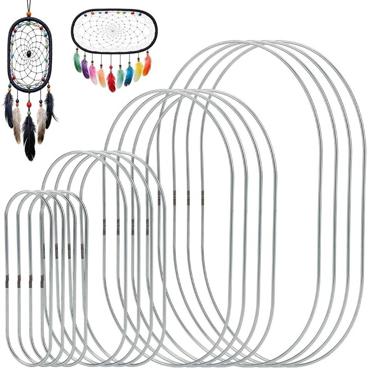 Ovale Metalen Frames - Macramé Kransen - Macramé Weven - 4 Maten Set - Tot 30x20 cm - Zilver