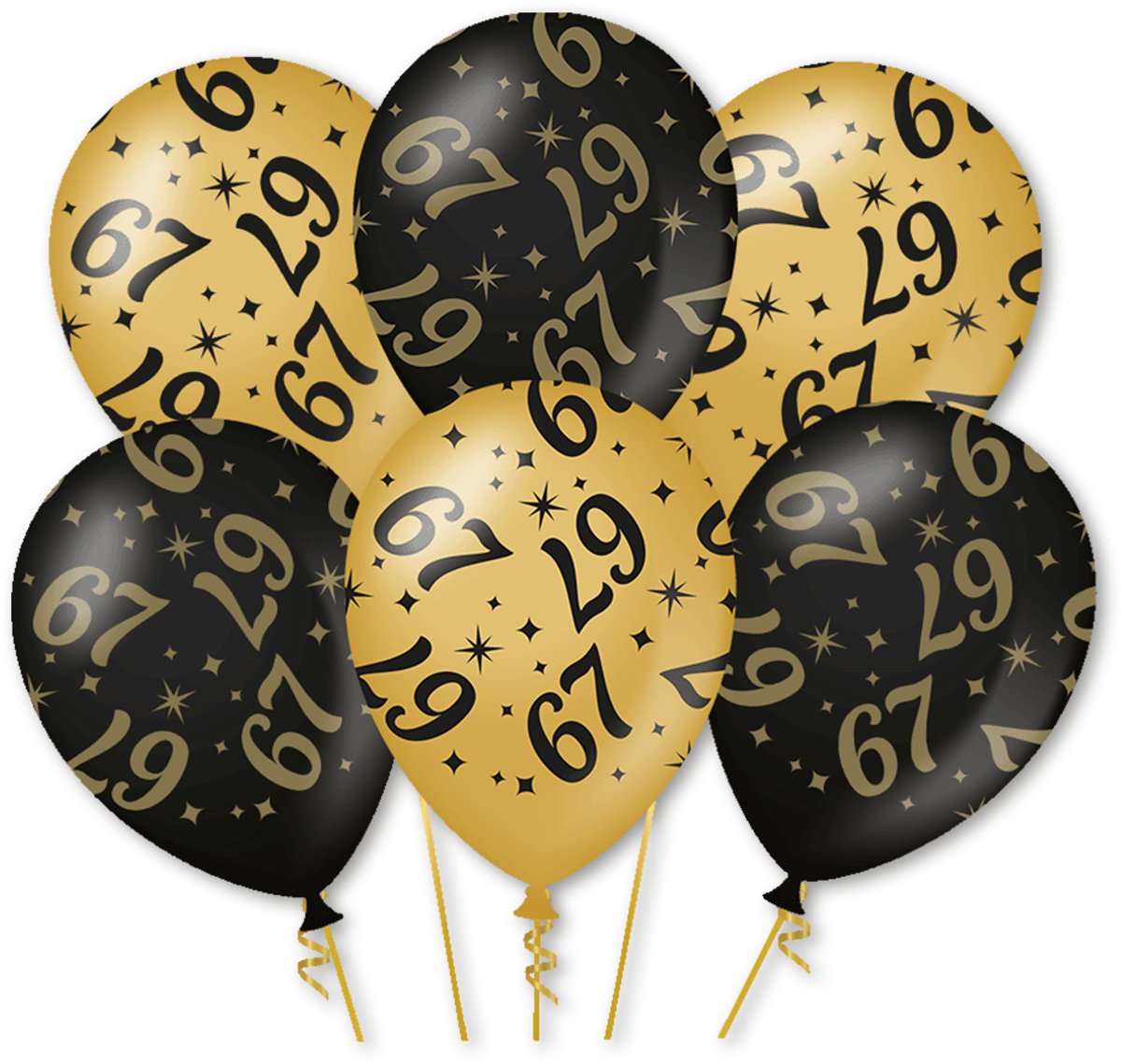 LUQ – Latex Ballonnen 67 Jaar – 6 Stuks – Zwart-Goud – Luxe Verjaardag Decoratie – Birthday Party – Helium Ready