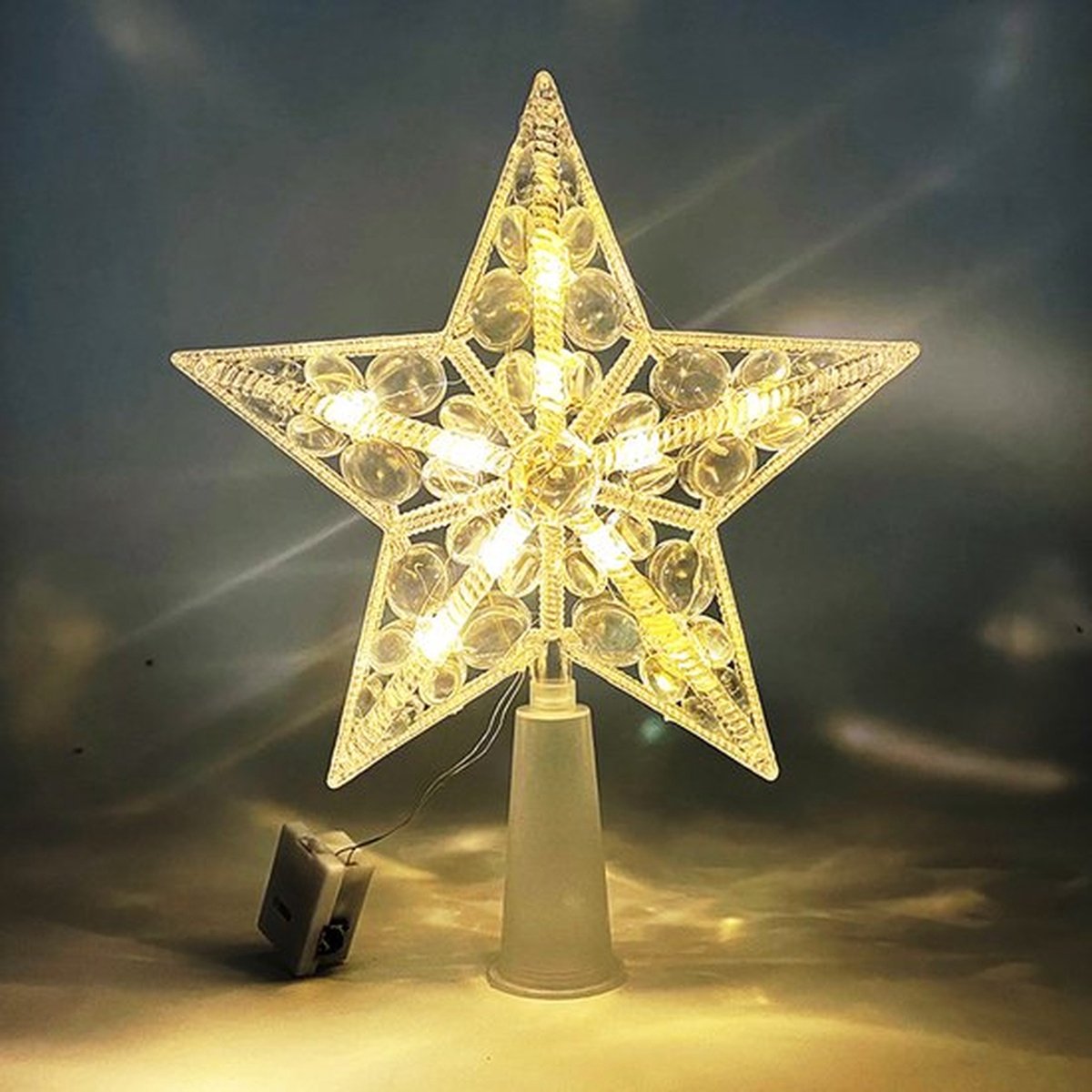 Kerstster, kerstboomversiering, verlichte kerstboomster, kerstboomversiering, warme lichtster, 15 cm, kerstboomversiering voor binnen en buiten