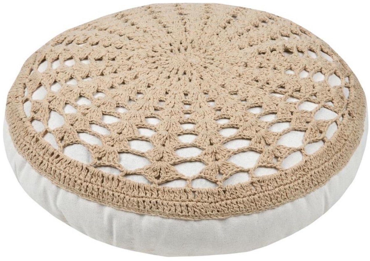 Stof Textile Vloerkussen Mekong - rond - beige - katoen - 45 x 8 cm - Extra dik grond zitkussen / matraskussen
