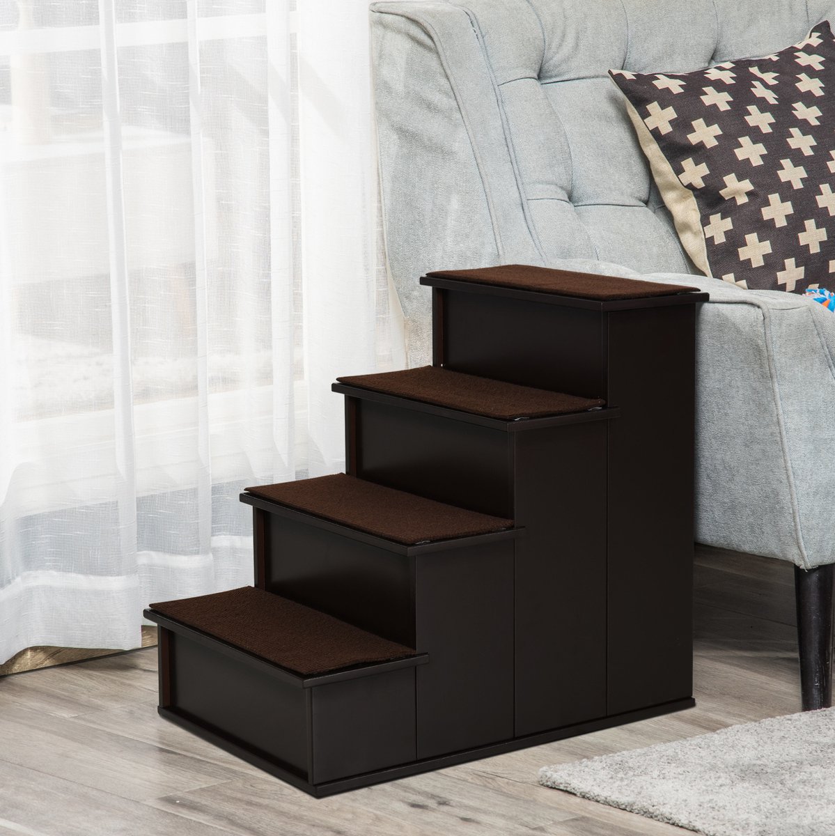 COVREO Hondentrap 40x59x54,2 cm donkerbruin, MDF met afneembaar tapijt