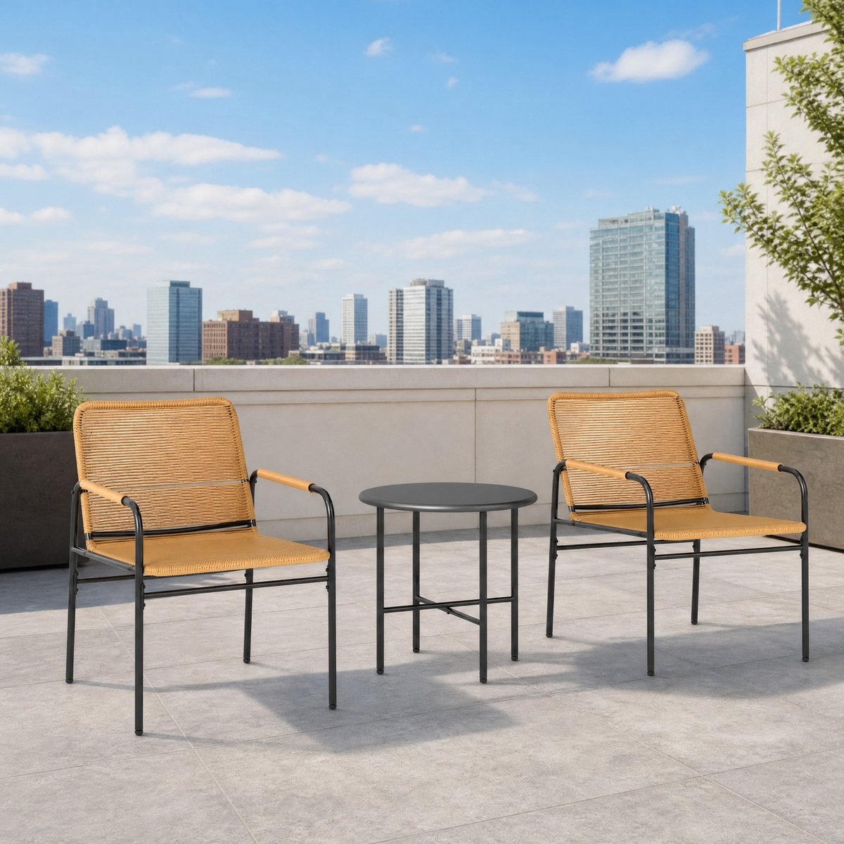 COVREO Bistroset 3-delig geel, stalen frame met 2 stoelen en ronde tafel