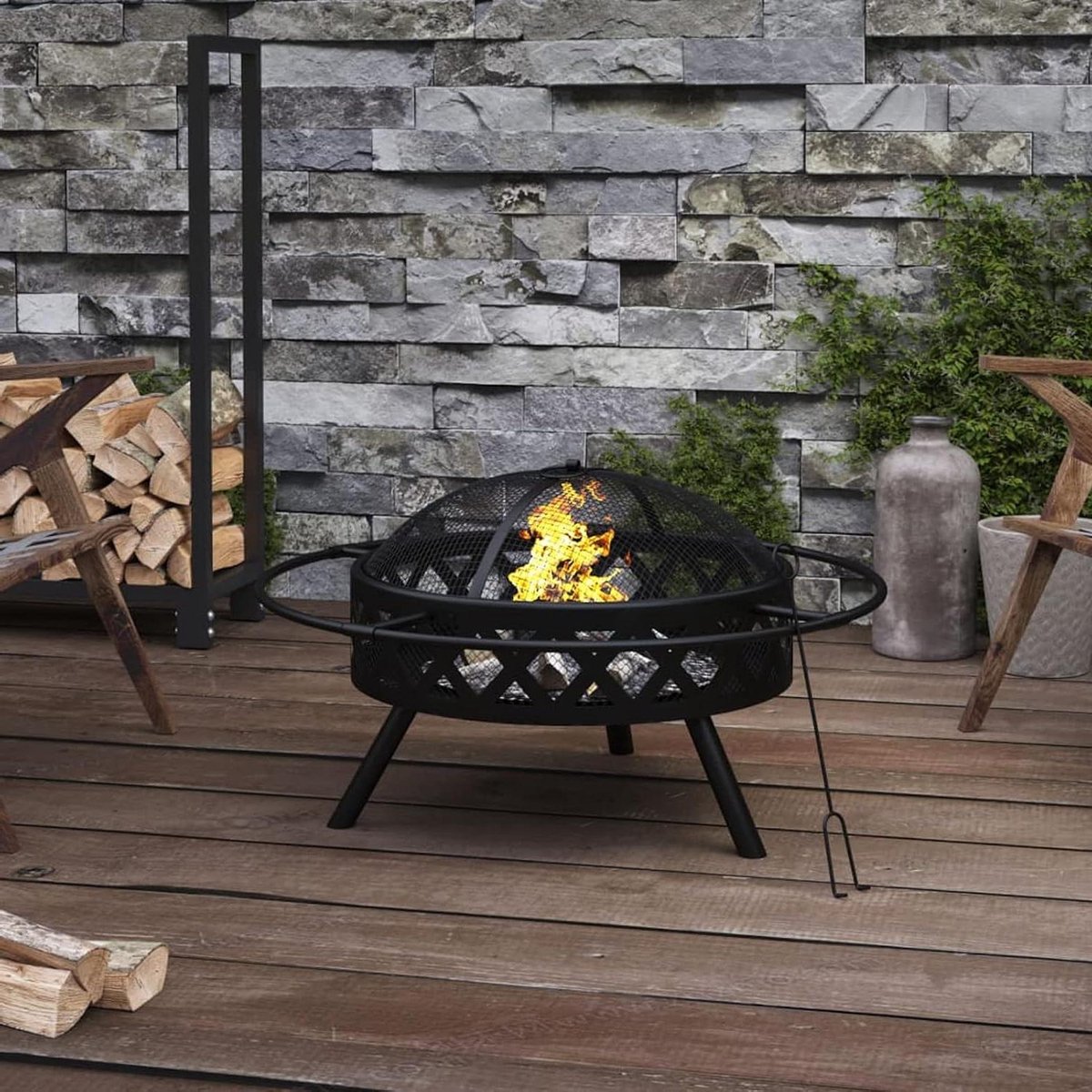 Vuurkorf XXL - Buitenhaard Terrashaard - Tuinverwarming Sfeer - Grote Diepe Kom - 70 cm - Zwart