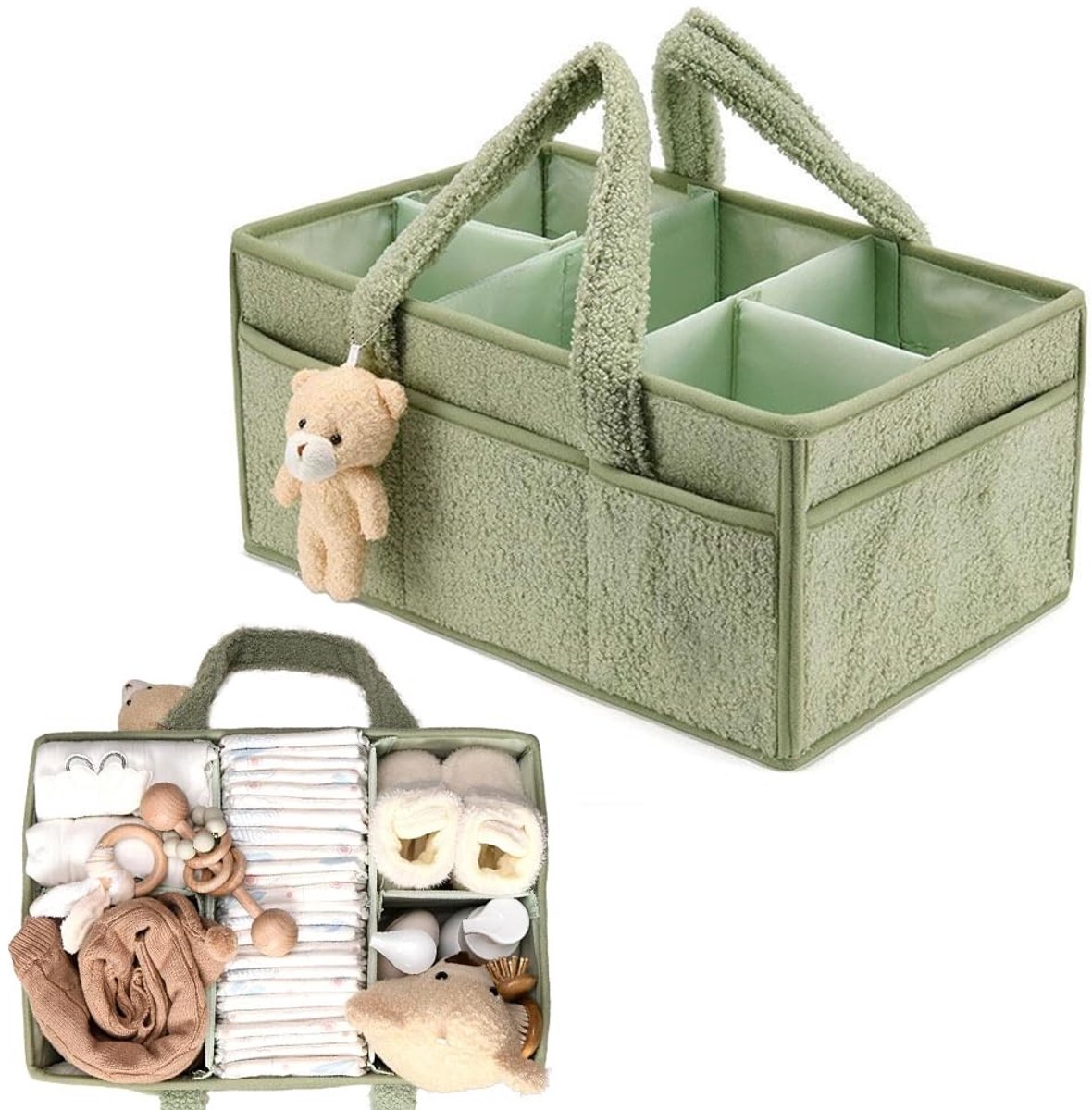 Omgoods - Organizer voor Baby Luiers met Compartimenten en Handvatten - Praktische Opbergmand