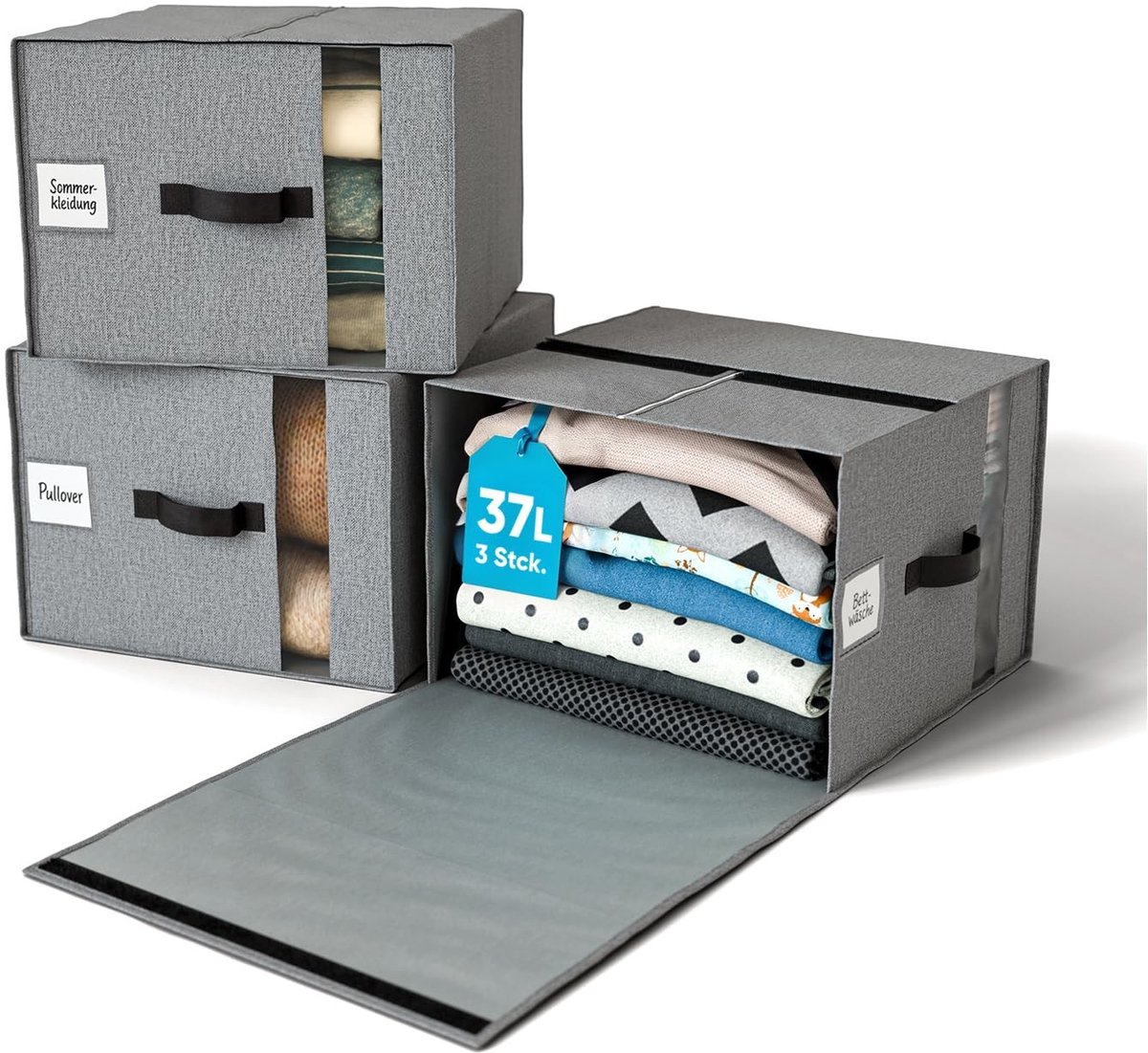 Omgoods - Set van 3 Grijze Kledingopbergzakken met Venster