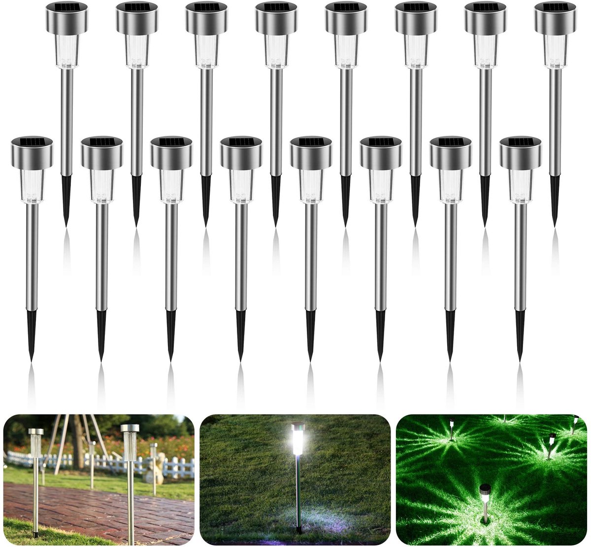 Omgoods - Set van 16 RVS Solar Tuinverlichting voor Buiten