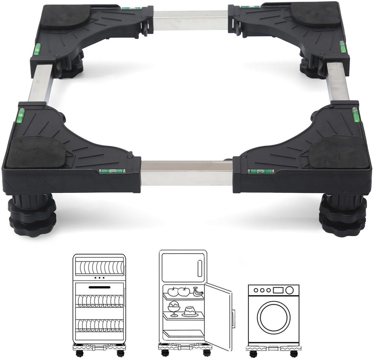 Omgoods - Verstelbare Wasmachine Basis met Stevige Stalen Poten, Hoogte 10-13 cm