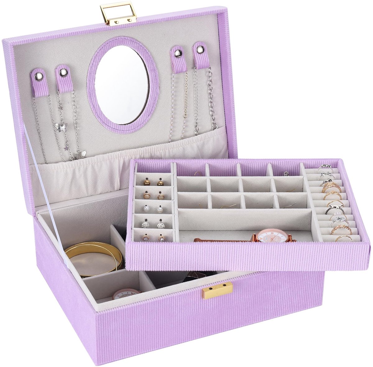 Omgoods - Sieradenbox voor Meisjes met Spiegel en Velours Afwerking
