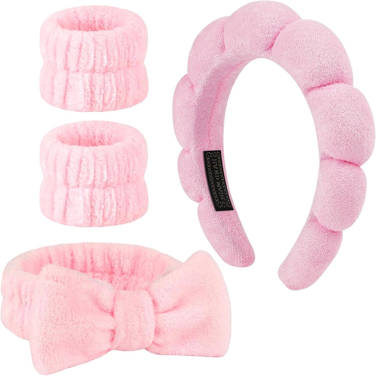 Spa Hoofdband Set - Gezichtsreiniger Hoofdband Make-up Hoofdband - Gezichtsverzorging - Inclusief Polsbandjes - 4 Delig - Wit