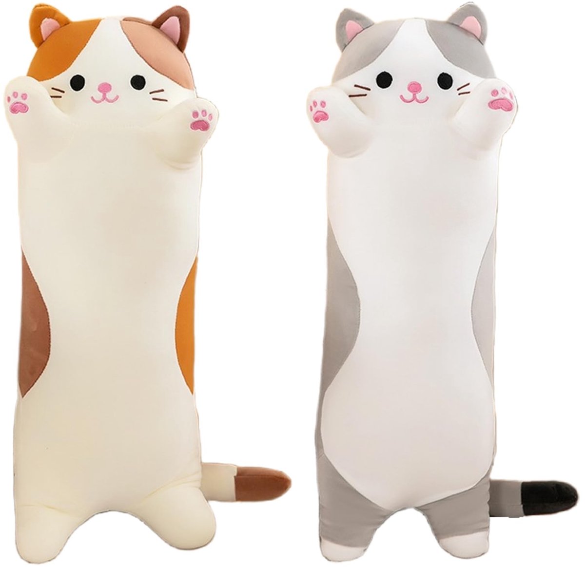 Omgoods - Pluche Lange Kat Kussen van 70 cm in Grijs
