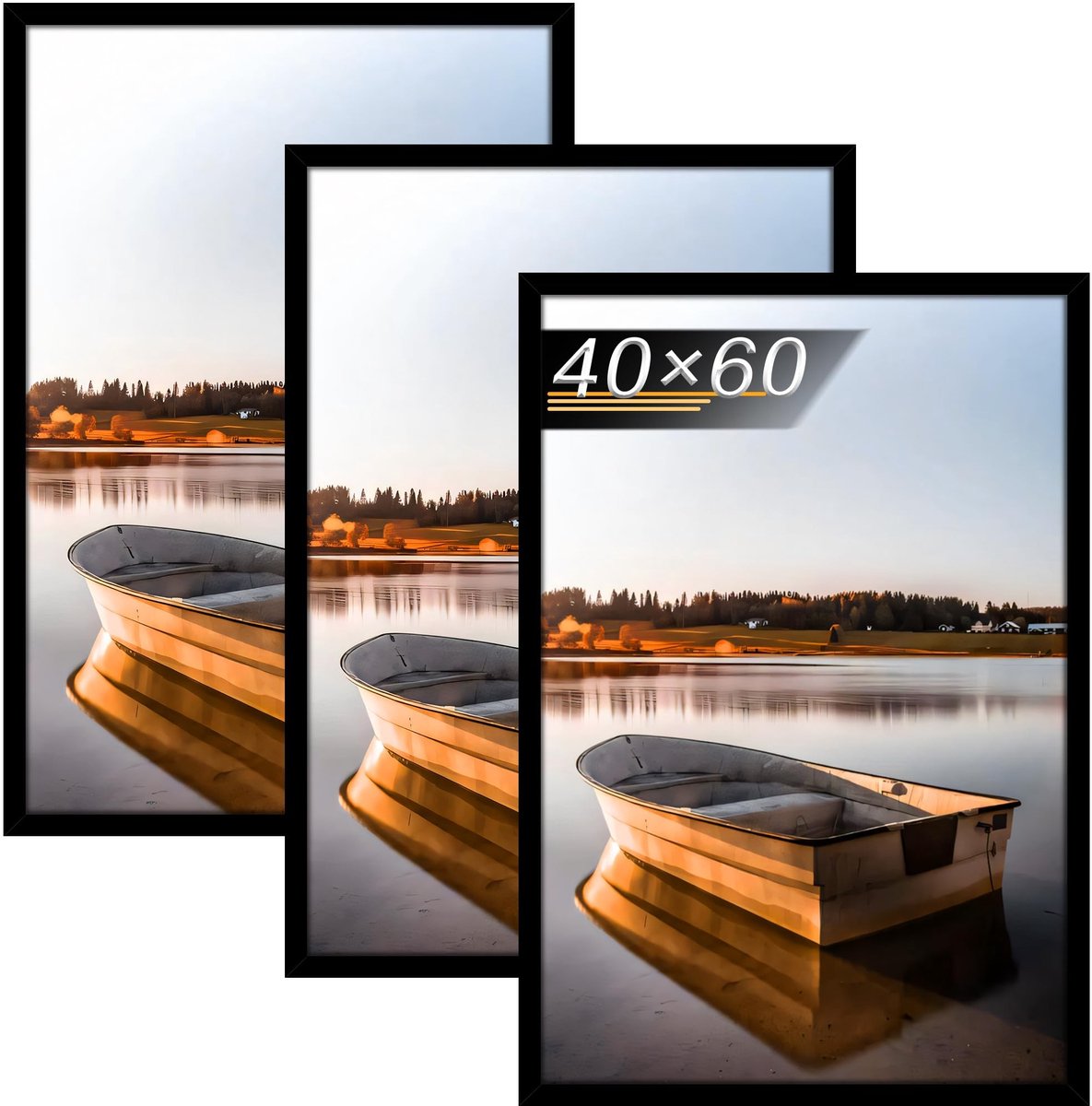 Omgoods - Set van 3 Zwarte Fotolijsten 40 x 60 cm