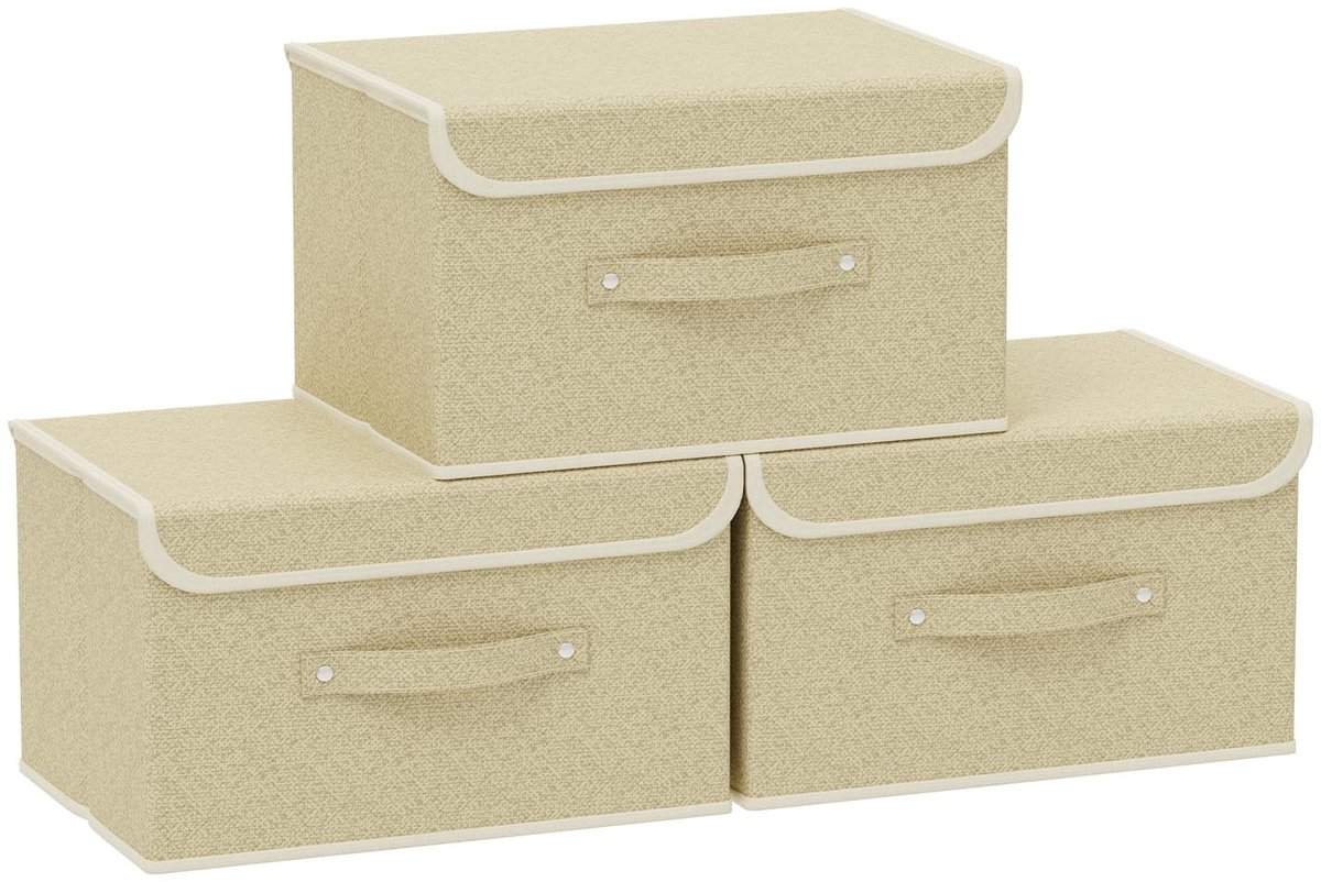 Omgoods - Opbergdozen met Vouwbare Deksel - Set van 3 Grijs en Beige, 33x23x20cm