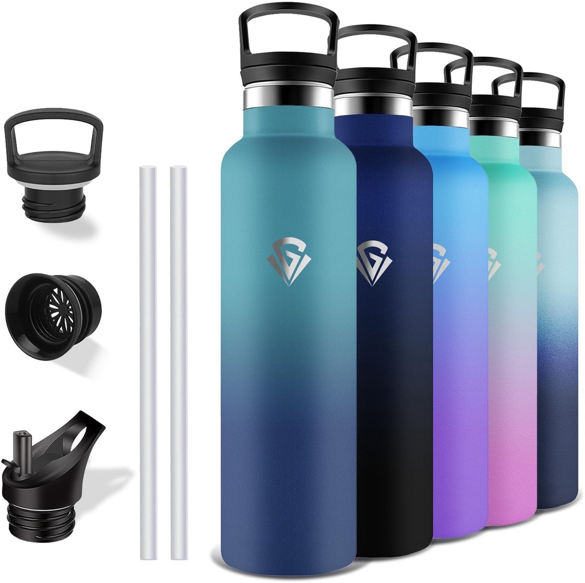 Omgoods - 1 L BPA-vrije Thermosfles met Rietje en Lekvrije Sluiting