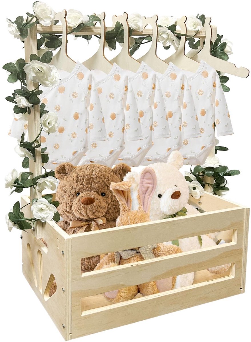 Omgoods - Houten Baby Cadeaumand met Handvat - Persoonlijke Baby Opbergmand