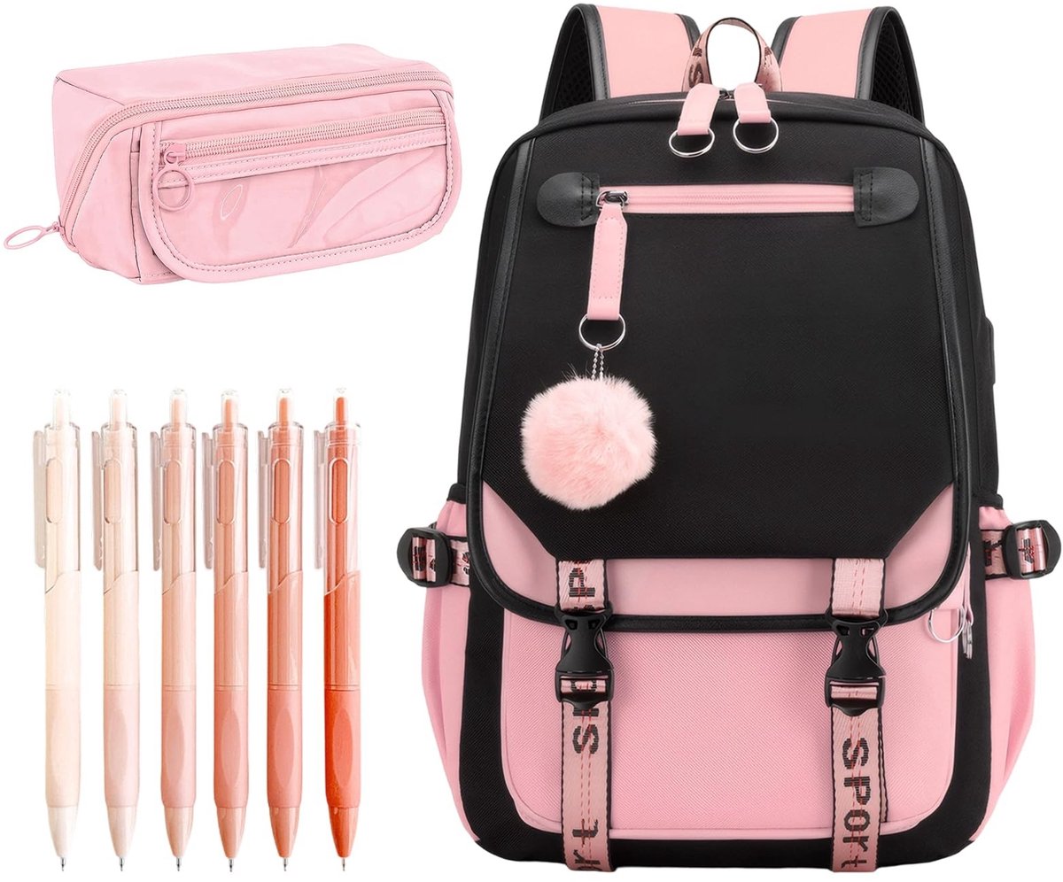 Omgoods - Schoolrugzak Set voor Meisjes met Pennen en Etui