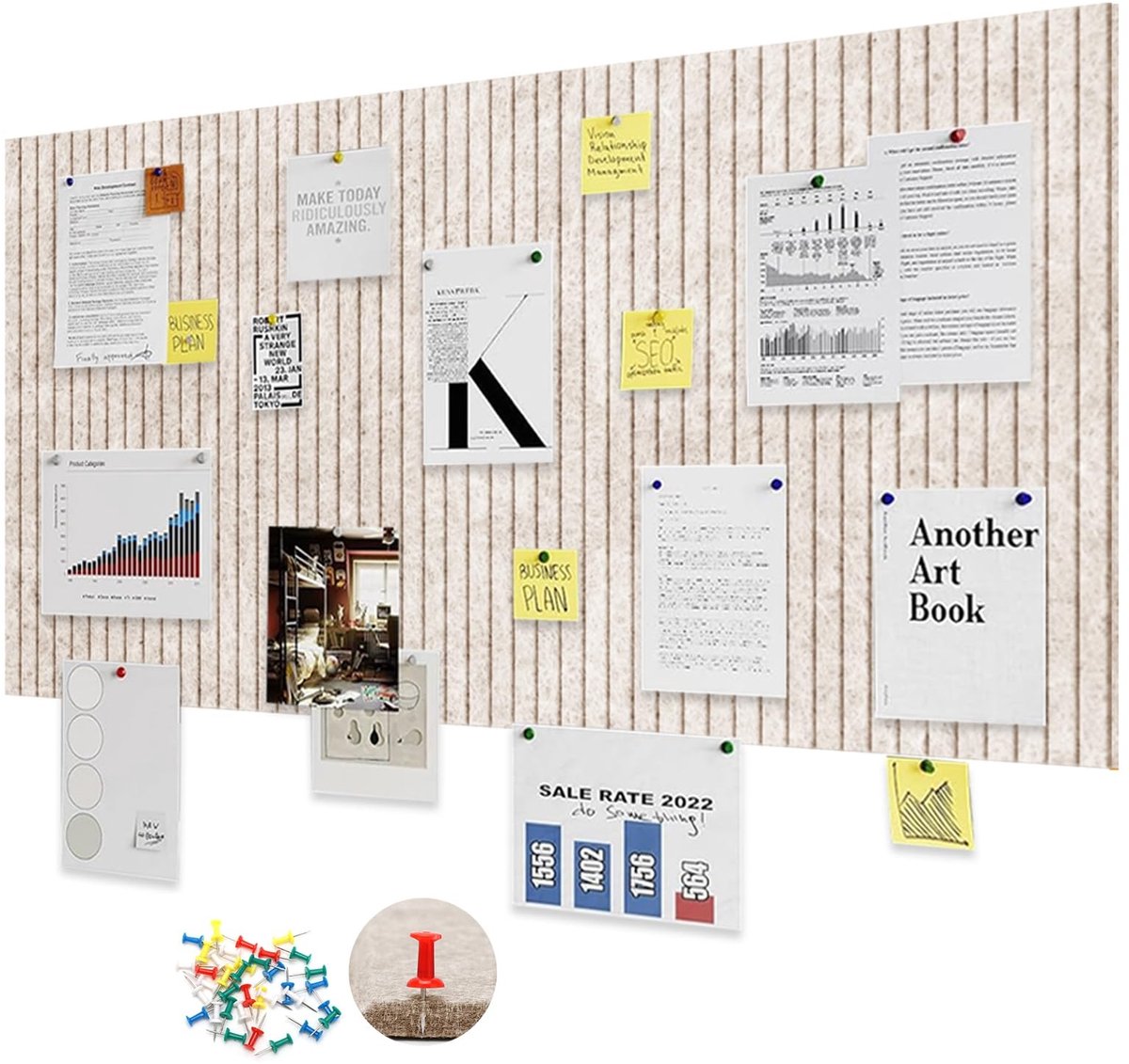 Omgoods- Pinnwand 60x40 cm - Zelfklevend Vilt - Wanddecoratie - Memo Viltbord - Opvouwbare Fototafel - Milieuvriendelijk en Duurzaam - Prikbord