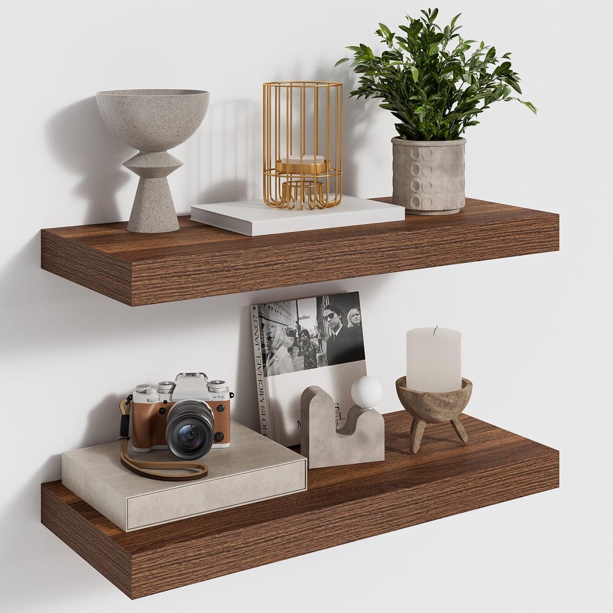 Omgoods - Set van 2 Zwevende Planken in Walnoot