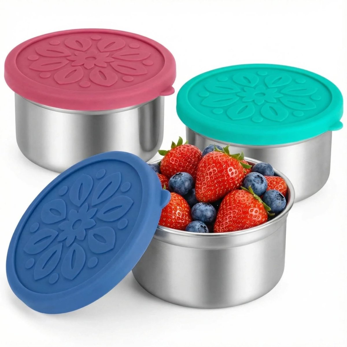 Omgoods - 3 Stuks Roestvrijstalen Snackpotten - Lekvrije Voedselopslagcontainers
