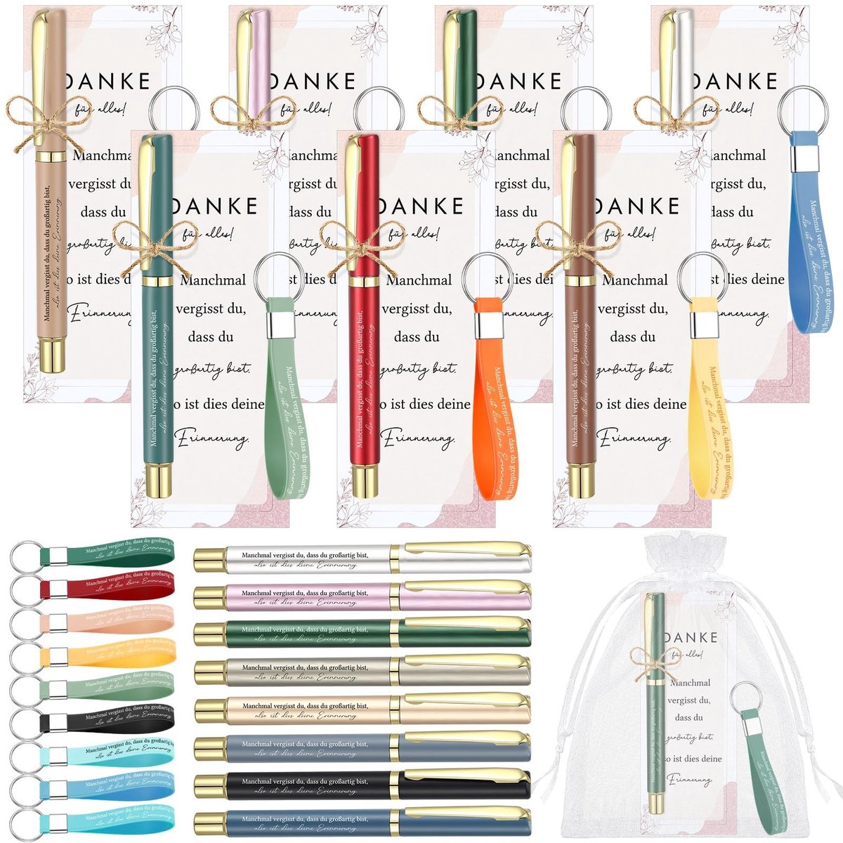 Omgoods - 12 Sets Bedankpennen met Boekenleggers en Sleutelhangers
