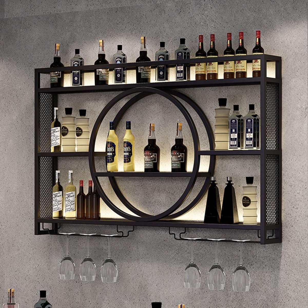 Wandhouder voor Wijnflessen met Display, Metalen Wijnrek voor Muur, Zwart, 100 cm, Perfect voor Wijnliefhebbers en Interieurdecoratie