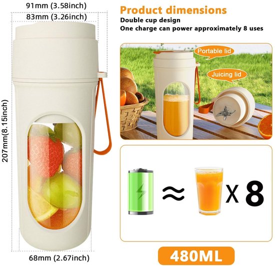 Omgoods - 450ml Draagbare Blender met 12 RVS Messen voor Shakes — afbeelding 5