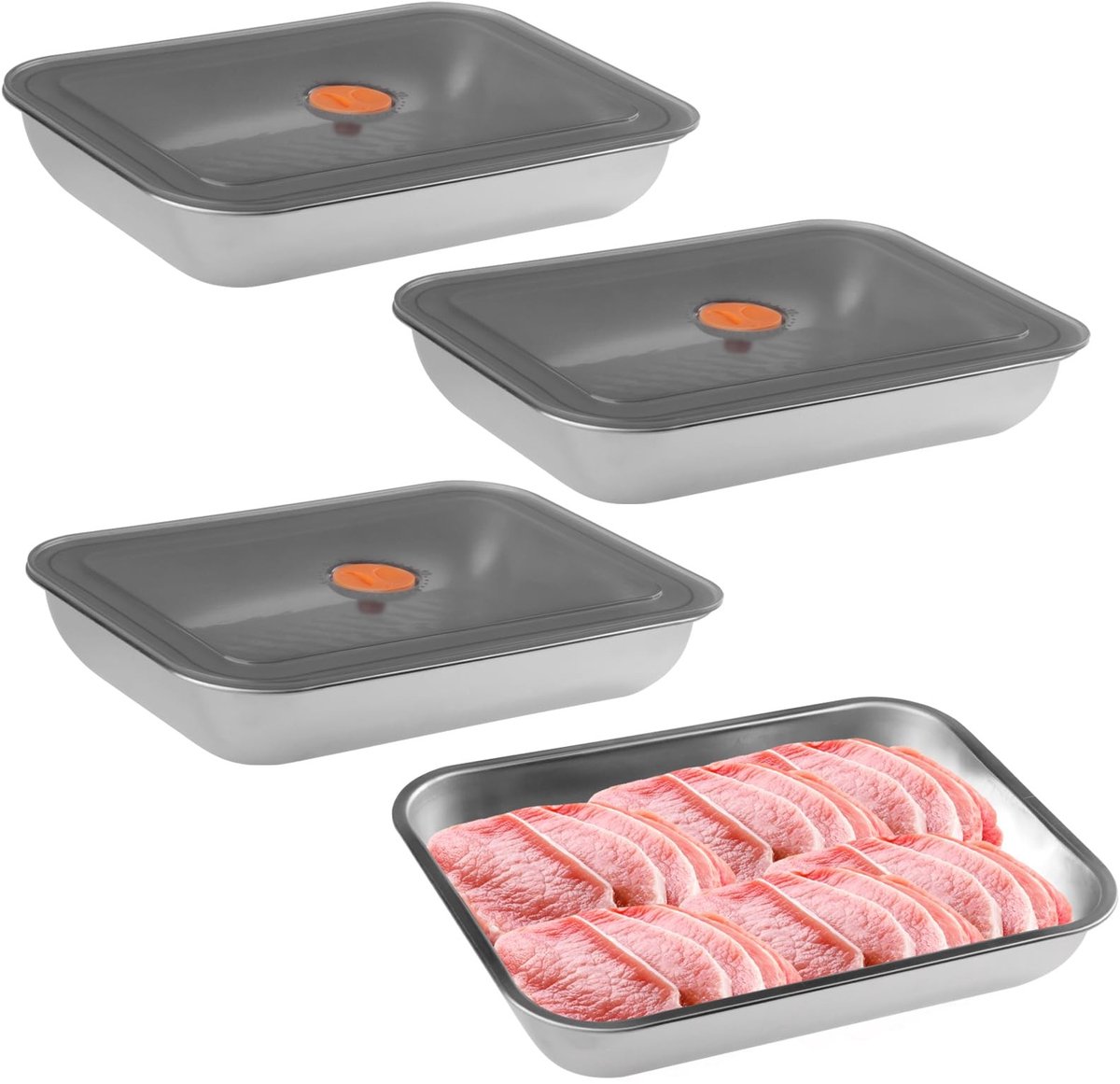 Omgoods - Set van 4 Roestvrijstalen Voedselopbergboxen