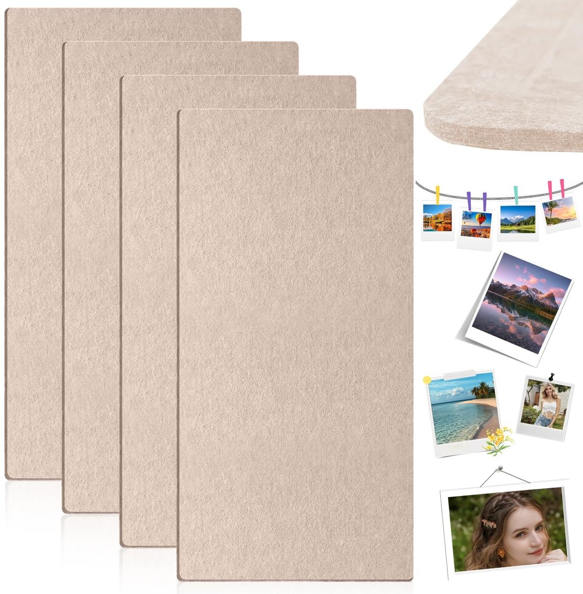 Omgoods - Vilten Prikbord Kurkplaat voor Wanddecoratie, Donkercamel, 4 Stuks