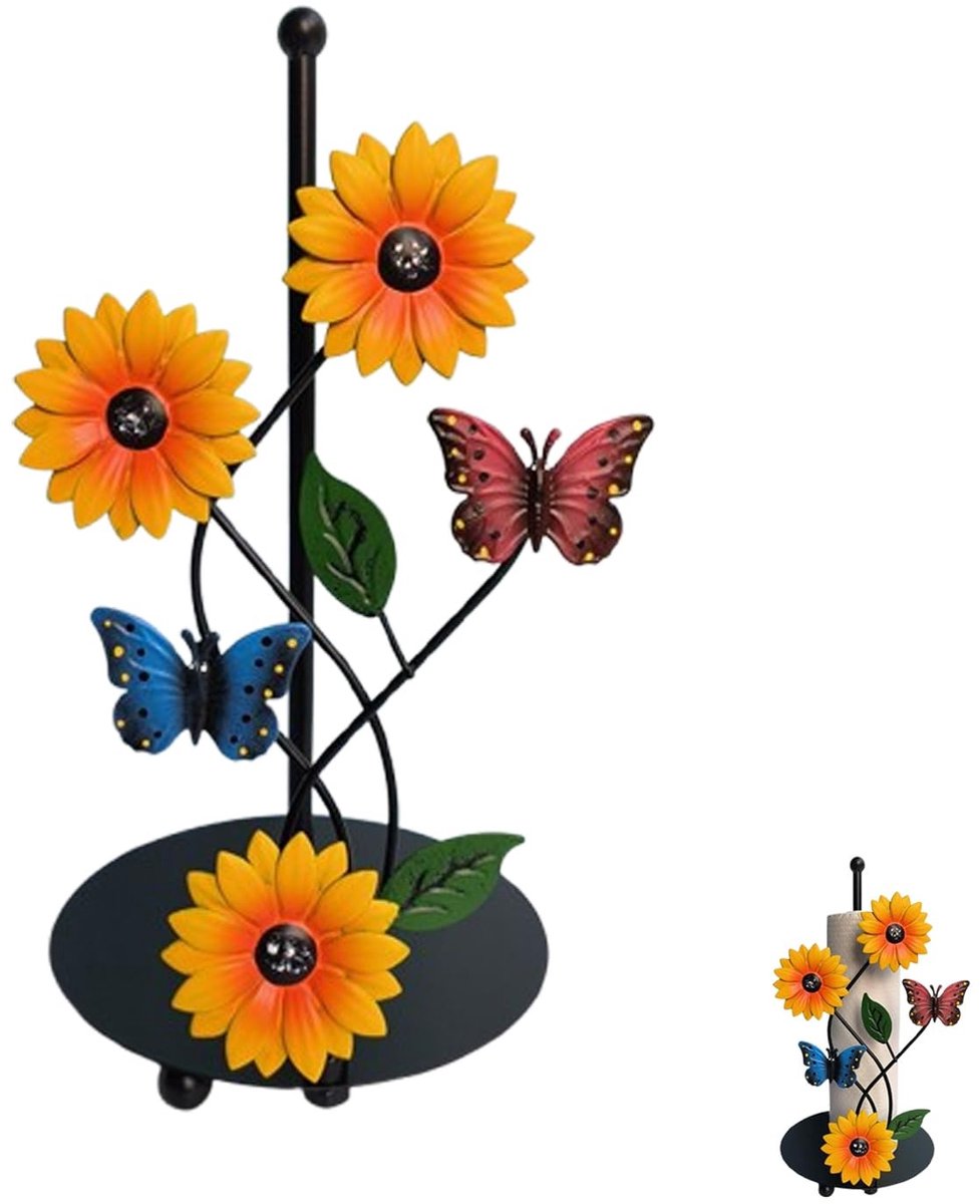 Omgoods- Keukenrol Dispenser Creatief Design - Handdoekhouder - Zonnebloem/Vlinder - Decoratie - Functioneel - Natuurlijke Schoonheid