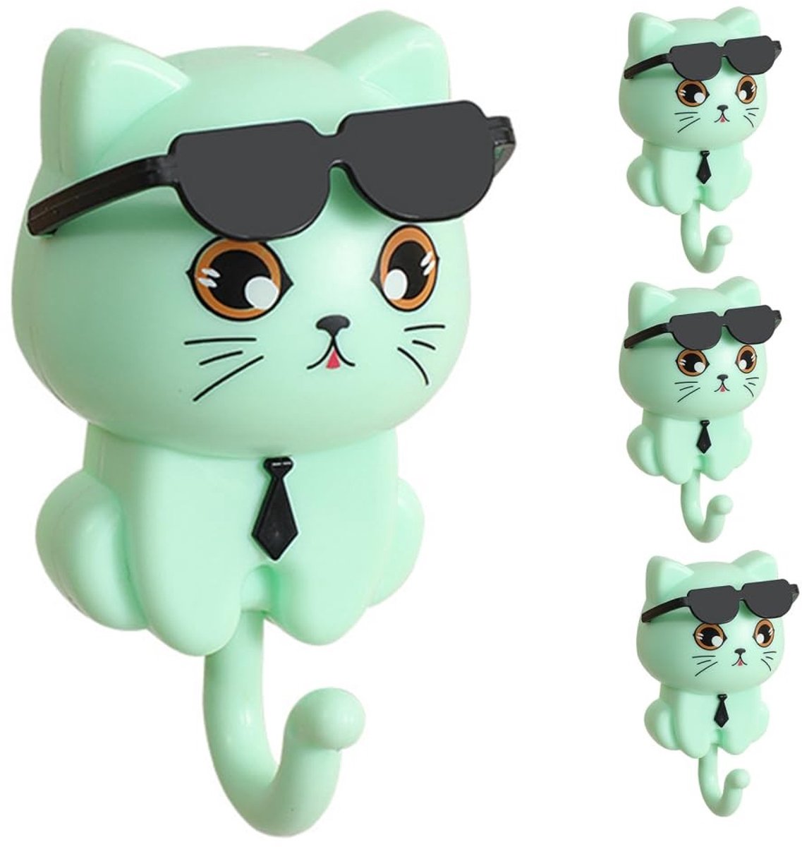 Omgoods - Creatieve Kat Sleutelhanger met 4 Stuks voor Wandbevestiging