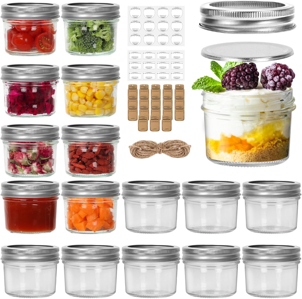 Omgoods - Set van 16 Mini Weckpotten van 120 ml