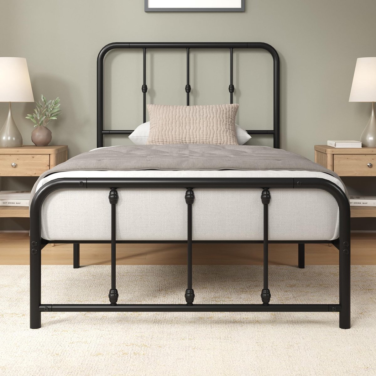 Omgoods - Florence Bedframe 90 x 190 cm, Metaal met Hoofdbord en Voetbord