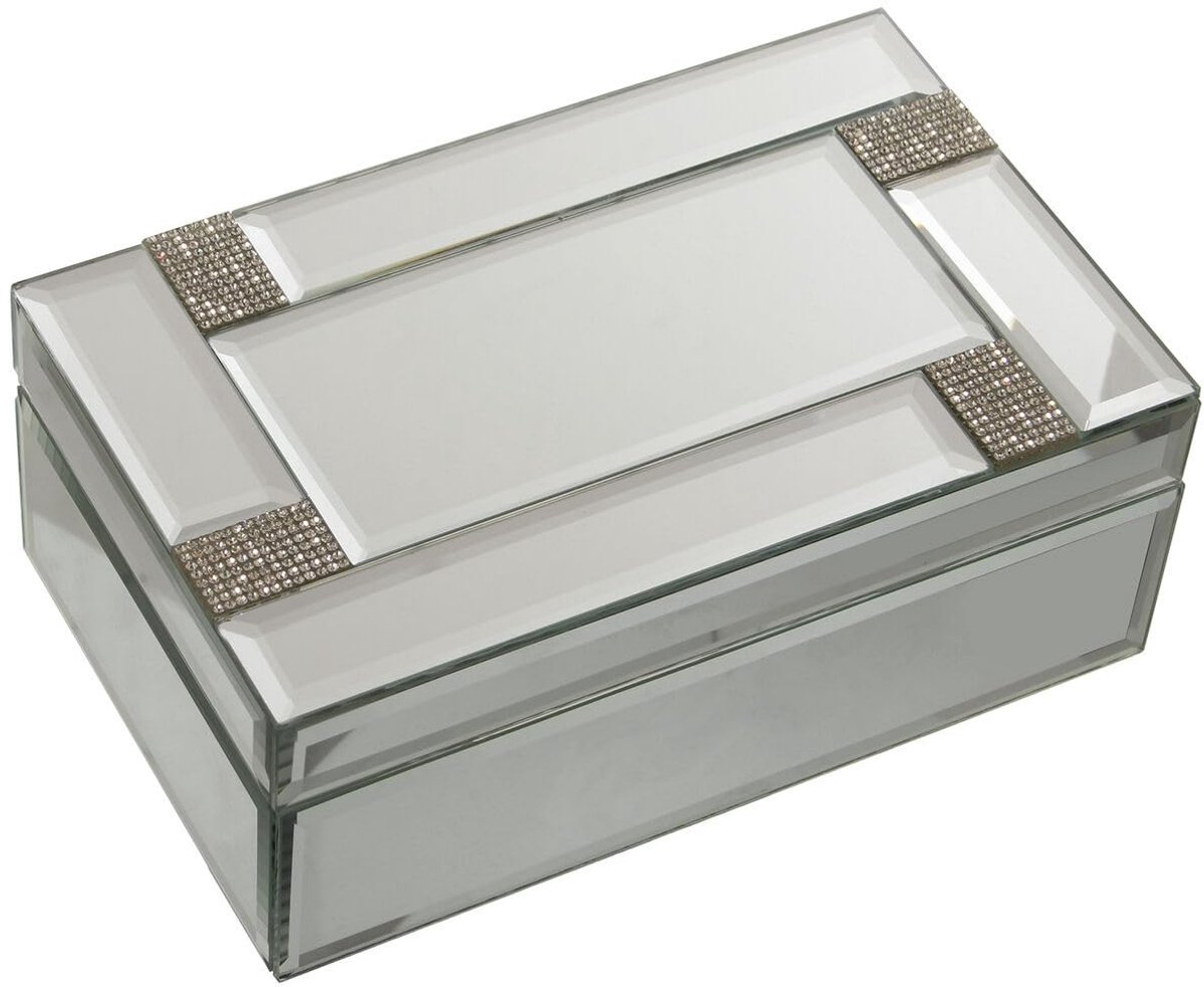 Omgoods - Sieradenbox van Grijs Glas met Spiegel 21 x 8 x 13 cm