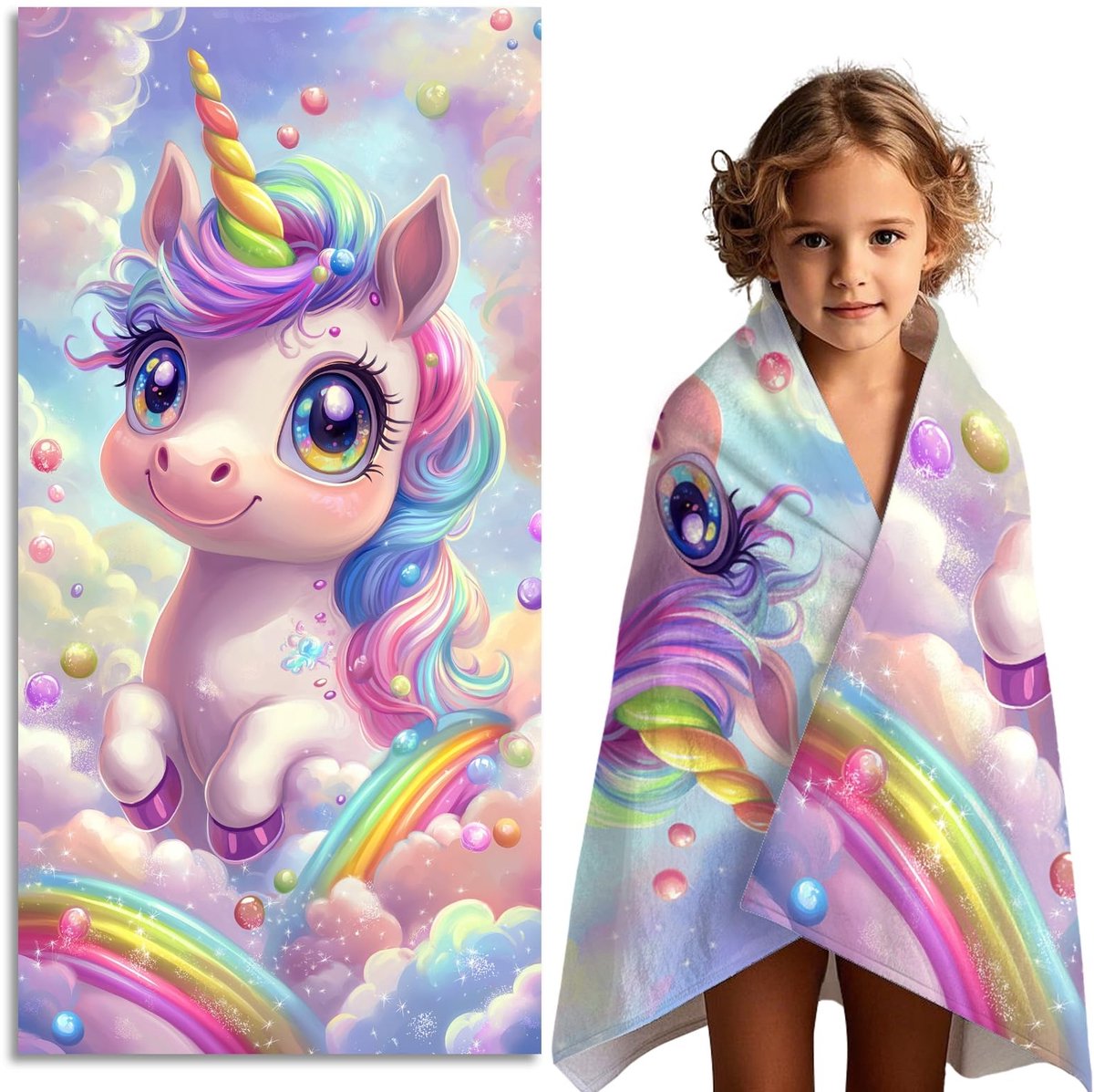 Omgoods - Kinder Strandlaken Eenhoorn - 70 x 140 cm - Kleurrijk en Zacht Zwembadhanddoek voor Meisjes
