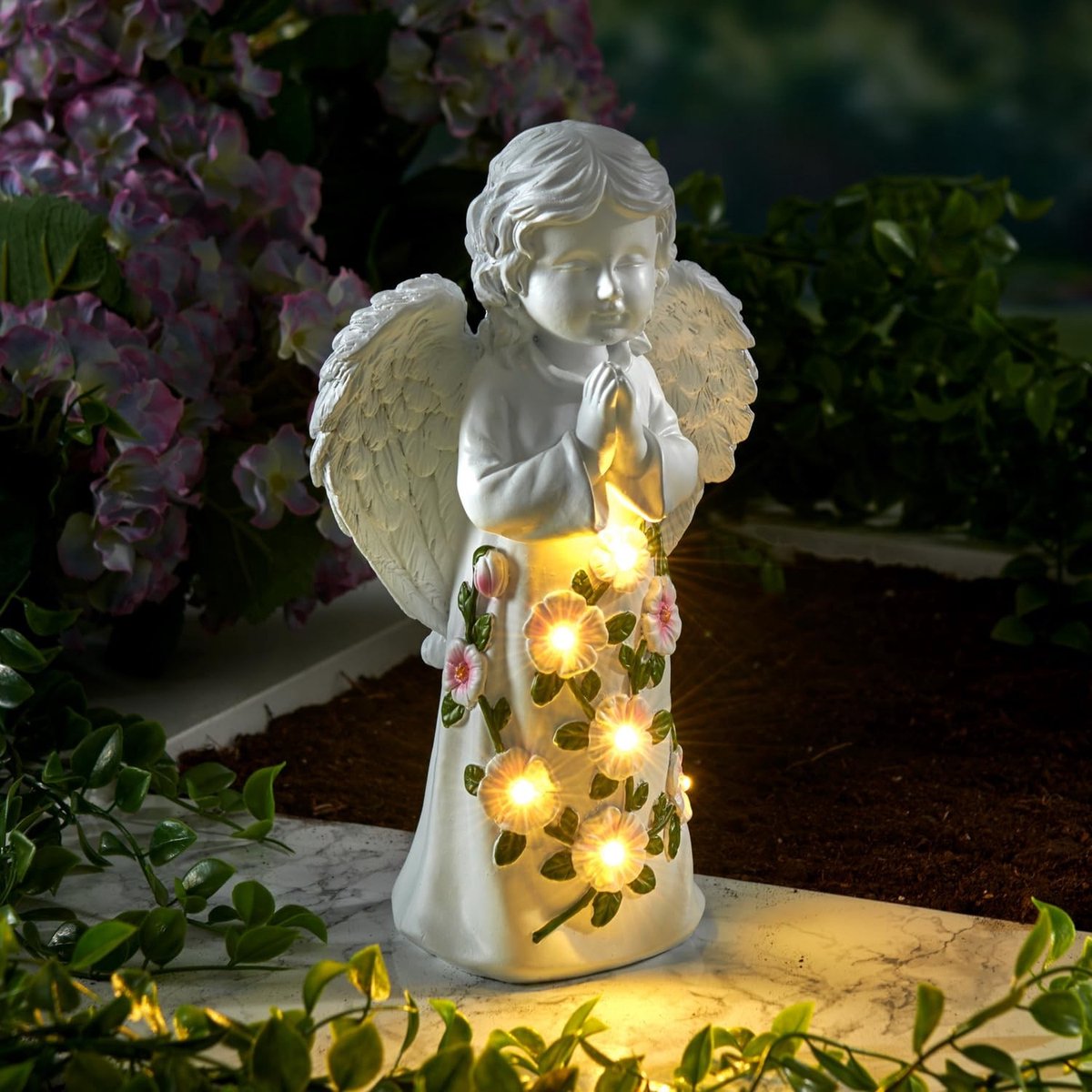 Omgoods - LED Tuinfiguur met Zonnesensor, Engel met Bloemen