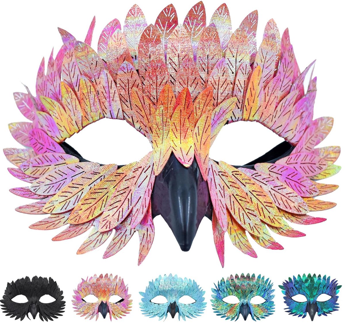 Omgoods - Elegant Vogelmasker met Veertjes, Half Gezichtsmasker voor Feesten