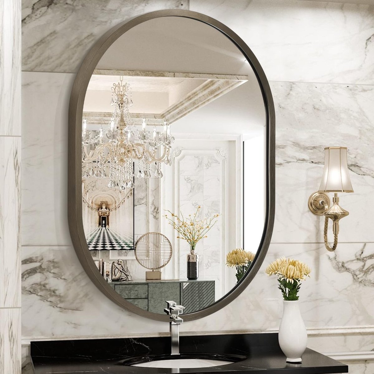 Omgoods - Ovalen Wandspiegel met Metalen Frame 16x20 inch voor Badkamer en Woonkamer