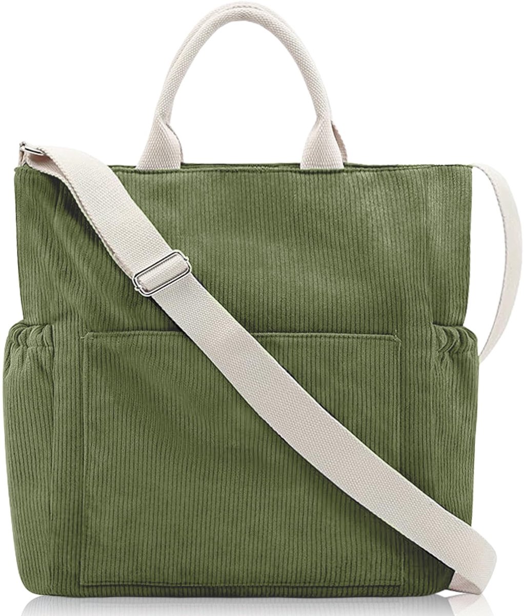 Omgoods - Grote Corduroy Schoudertas met Rits