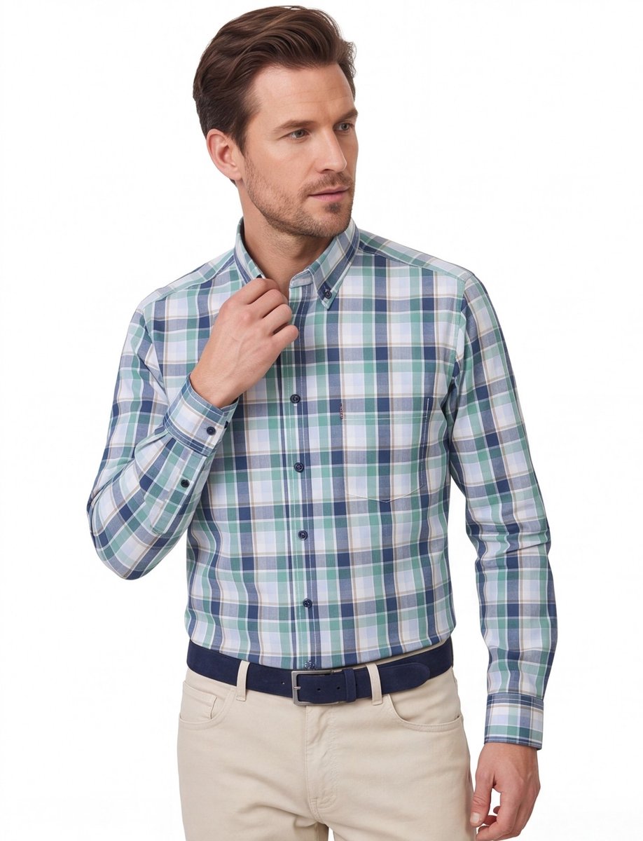blauwe overhemd 100% katoen Casa Moda button-down collar