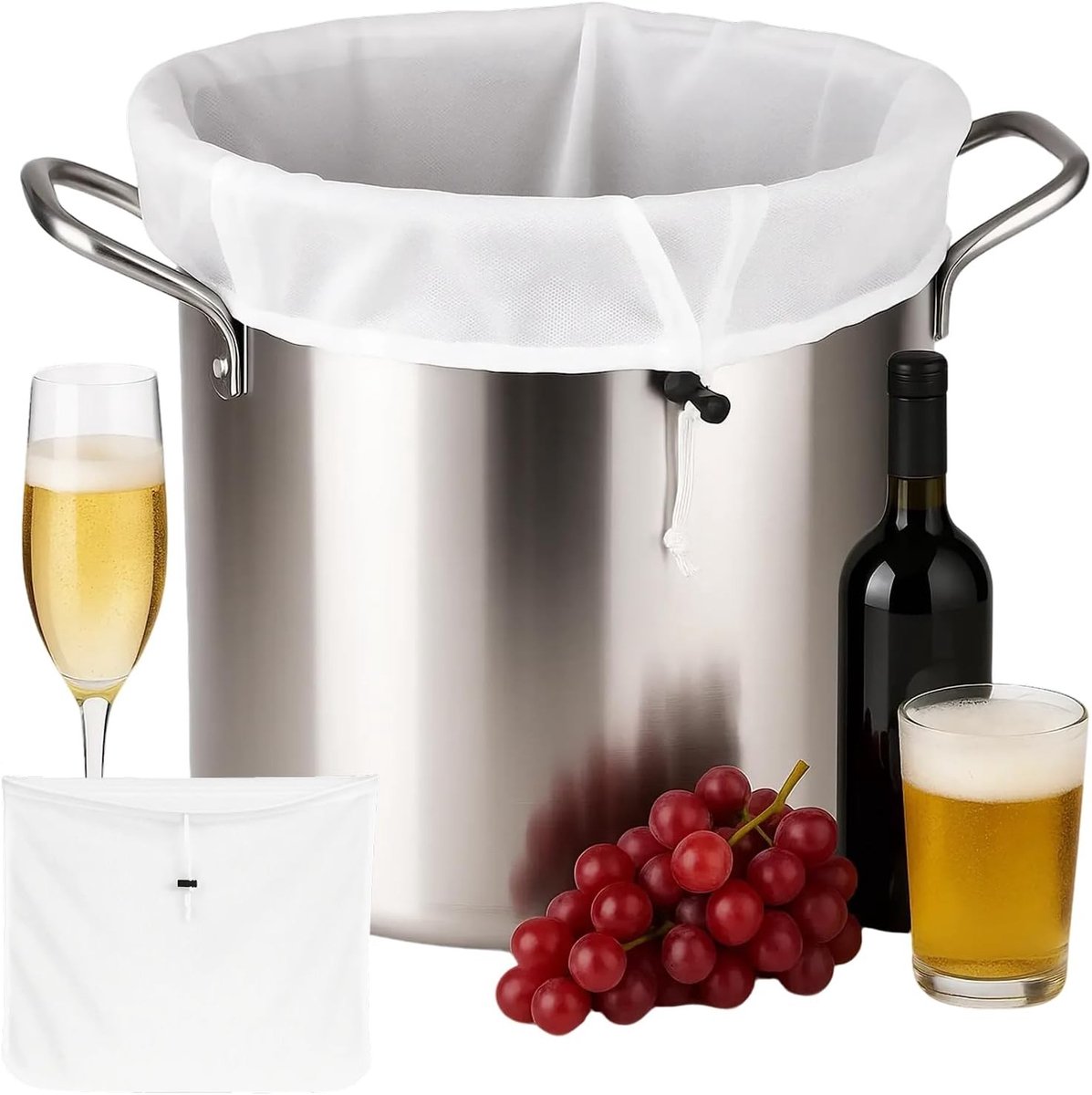 Herbruikbare Filterzak 18x16 Inch met Trekkoord, 50 Micron Polyester voor Thuisbrouwen, Sifteren van Bier, Wijn, Notenmelk, Sap en Jam