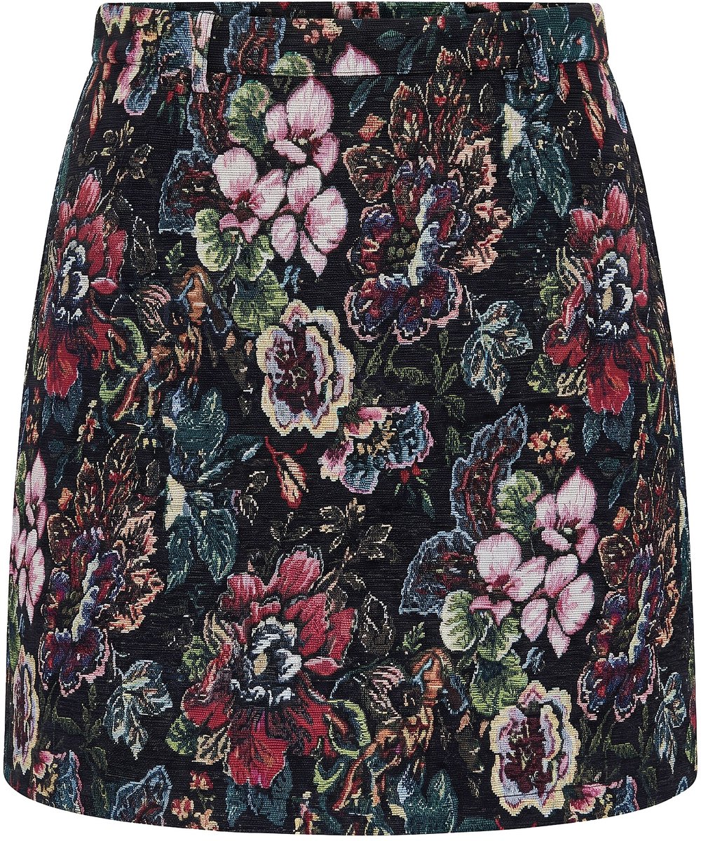 Ulla Popken - Dames - Kokerrok gobelin-patroon slim mooie hanger - Zwart - Maat 58