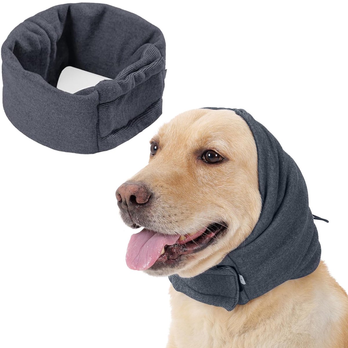 Oorbeschermer hond - Rustgevende col voor honden - Tegen geluid - Anti lawaai - Honden oorbescherming - Dog ear cover - Calming dog snood - Geluidsdempend - Anti stress - Zwart/grijs - Maat M - Jonyx