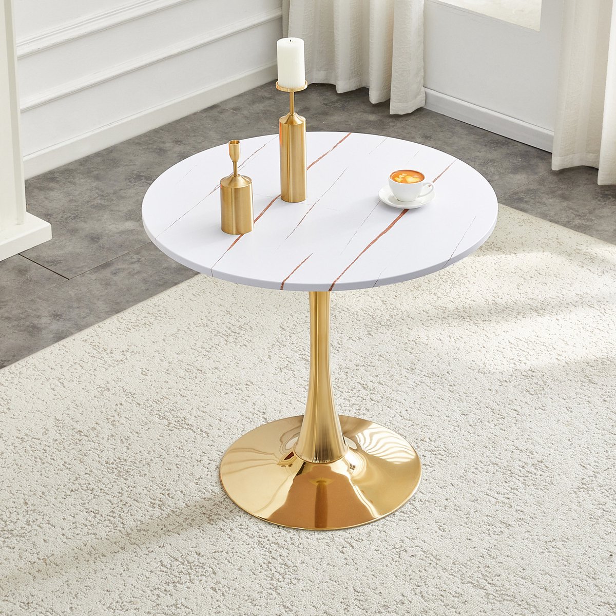 STILVORA Eettafel - Ronde Tafel In Tulpenstijl Met Metalen Voet - Voor Keuken En Woonkamer - MDF En Metaal - 80x80x76 Cm - Wit