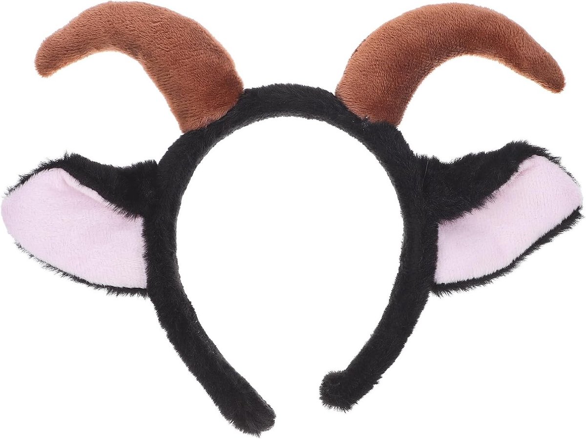 Pluche Haarband met Lamoren en Gehoornten, Zwarte Schaaporen, Kostuum Haarband voor Volwassenen en Kinderen, Carnavals- en Kerstfeest, Cosplay Accessoire
