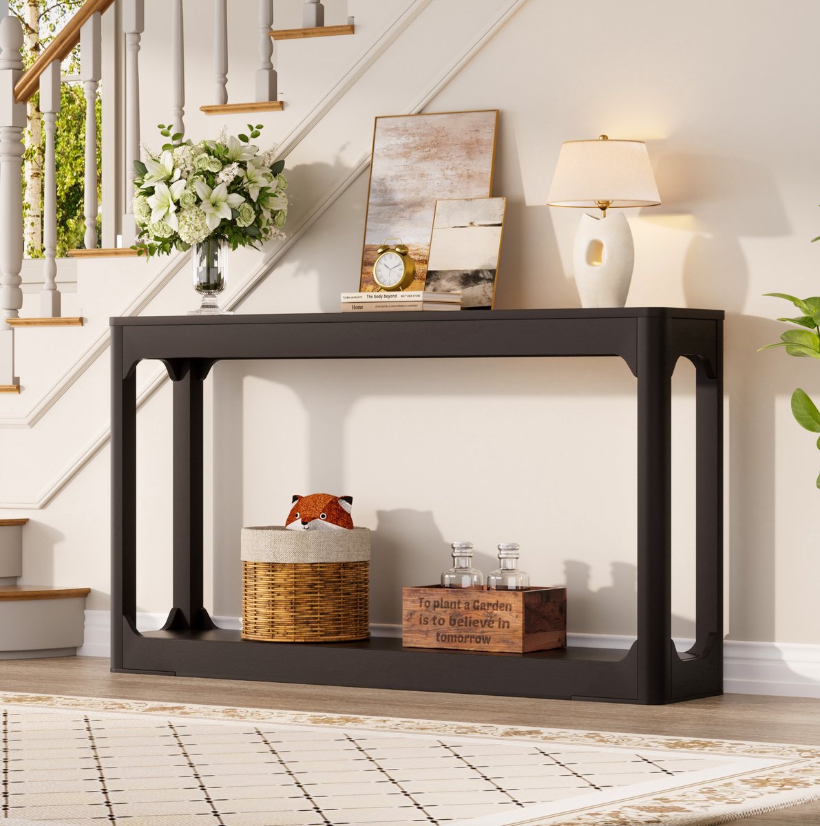 HAUSS SPOLE Sidetable - Smal Met Open Opbergruimte - Voor Achter De Bank, Hal En Gang - MDF - 140 x 30 x 79 cm - Zwart