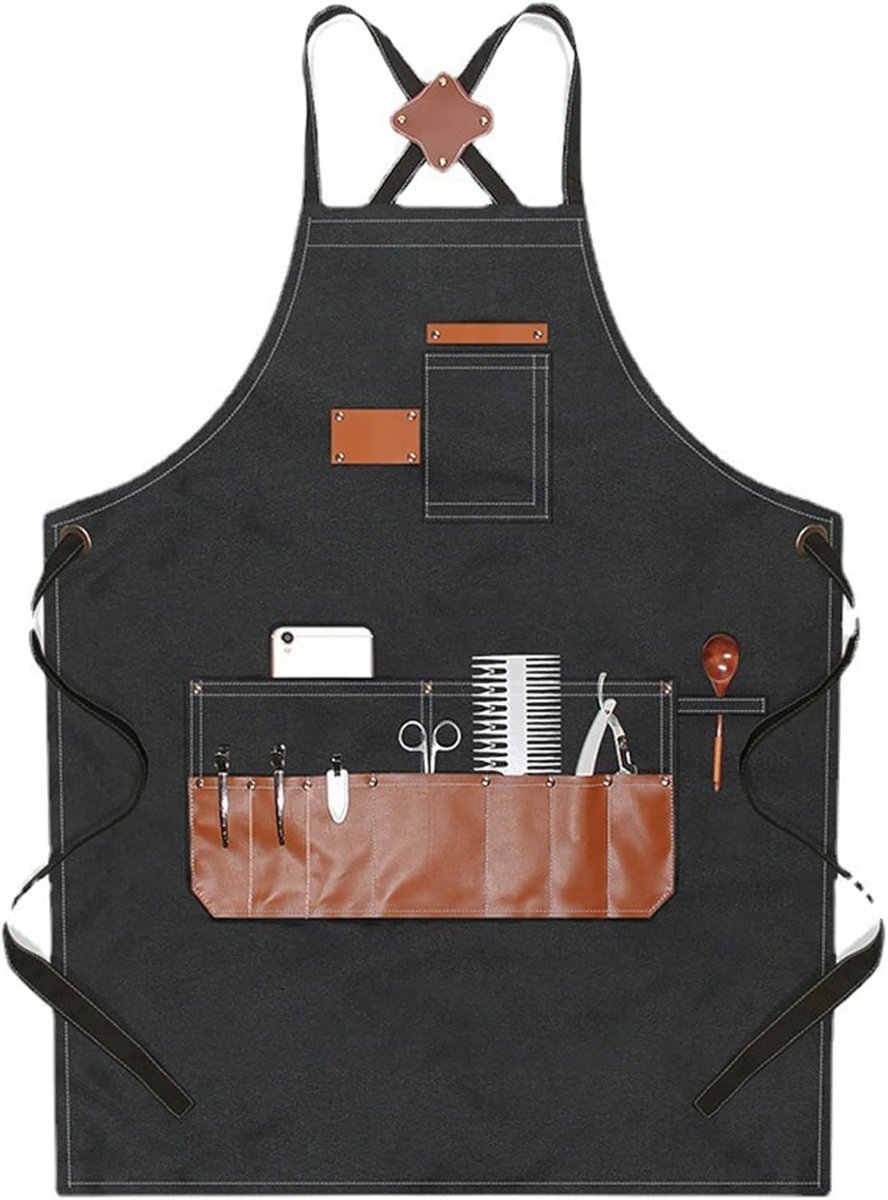 Professionele Kappersschort van Canvas met Meerdere Zakjes, Waterdicht en Geschikt voor Kappers, Koks en Creatieve Beroepen