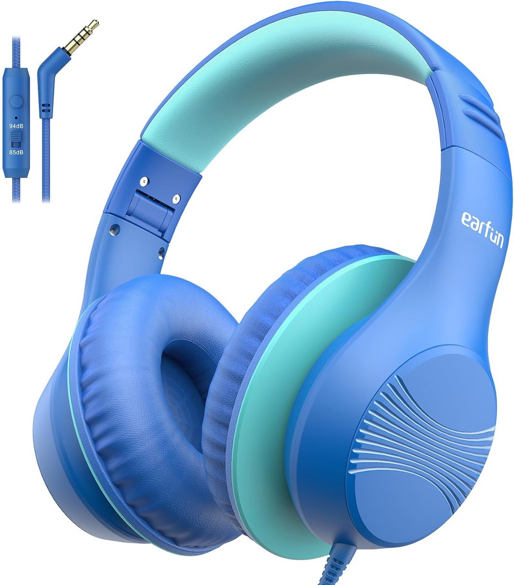Thijox - Over-Ear Koptelefoon voor Kinderen met Microfoon, 85/94 dB Veilige Volumebegrenzing, HD Stereo Geluid, Opvouwbaar en Bedraad, Blauw voor Scho