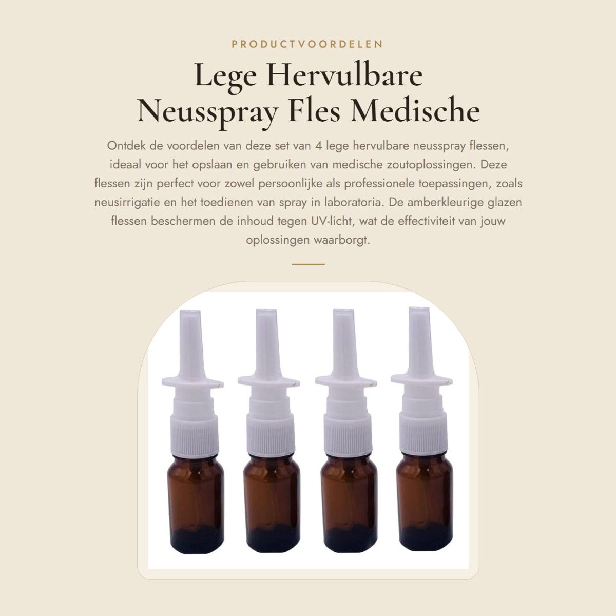 Inovra- Neusspray Leeg Hervulbaar - 4 x Spuitflacon - Amber Glas - 10 ml - Medische Zoutop