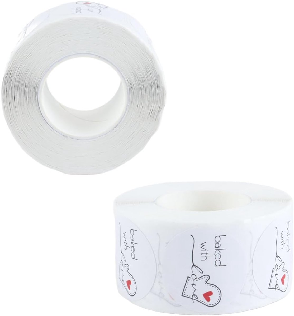Thijox - 500 stuks ronde witte Baked with Love-stickers 25 mm voor bakkerijen, thuisbakken, kaarsen verpakken en cadeauverpakkingen